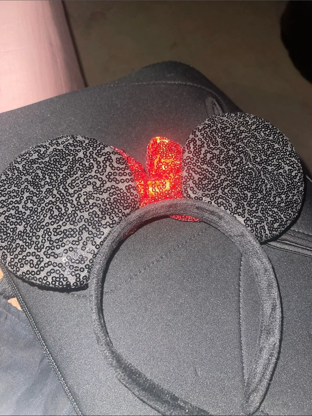 Disney Kids Black Sequin Minnie Mouse Ears Headband with Red Sequin Bow